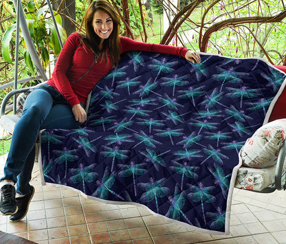 Teal And Purple Dragonfly Pattern Print Quilt
