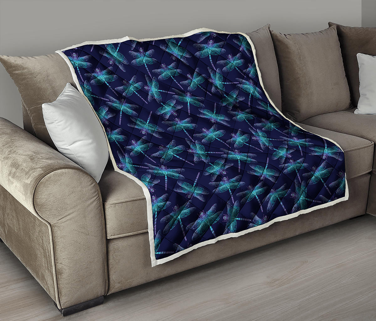 Teal And Purple Dragonfly Pattern Print Quilt