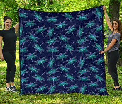 Teal And Purple Dragonfly Pattern Print Quilt