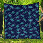 Teal And Purple Dragonfly Pattern Print Quilt