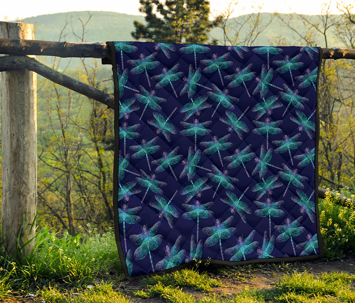 Teal And Purple Dragonfly Pattern Print Quilt