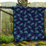 Teal And Purple Dragonfly Pattern Print Quilt