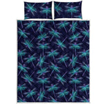 Teal And Purple Dragonfly Pattern Print Quilt Bed Set