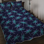 Teal And Purple Dragonfly Pattern Print Quilt Bed Set