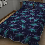 Teal And Purple Dragonfly Pattern Print Quilt Bed Set