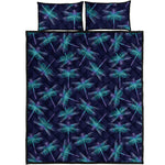 Teal And Purple Dragonfly Pattern Print Quilt Bed Set