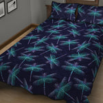 Teal And Purple Dragonfly Pattern Print Quilt Bed Set