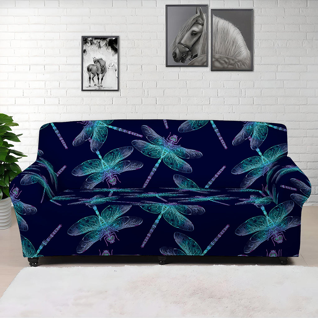 Teal And Purple Dragonfly Pattern Print Sofa Cover