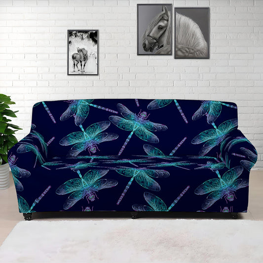 Teal And Purple Dragonfly Pattern Print Sofa Cover