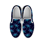Teal And Purple Dragonfly Pattern Print White Slip On Shoes