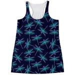 Teal And Purple Dragonfly Pattern Print Women's Racerback Tank Top