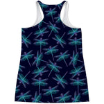 Teal And Purple Dragonfly Pattern Print Women's Racerback Tank Top