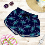 Teal And Purple Dragonfly Pattern Print Women's Shorts
