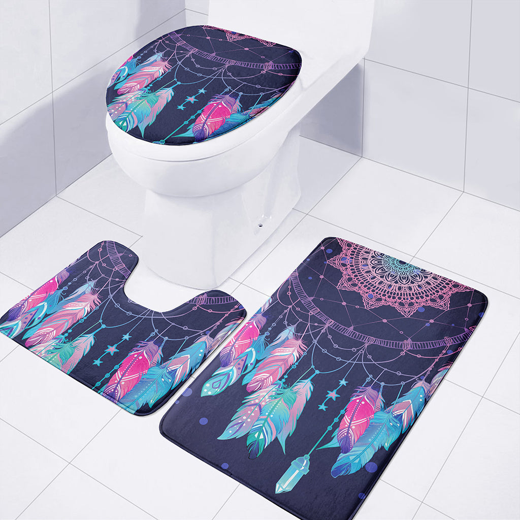 Teal And Purple Dream Catcher Print 3 Piece Bath Mat Set