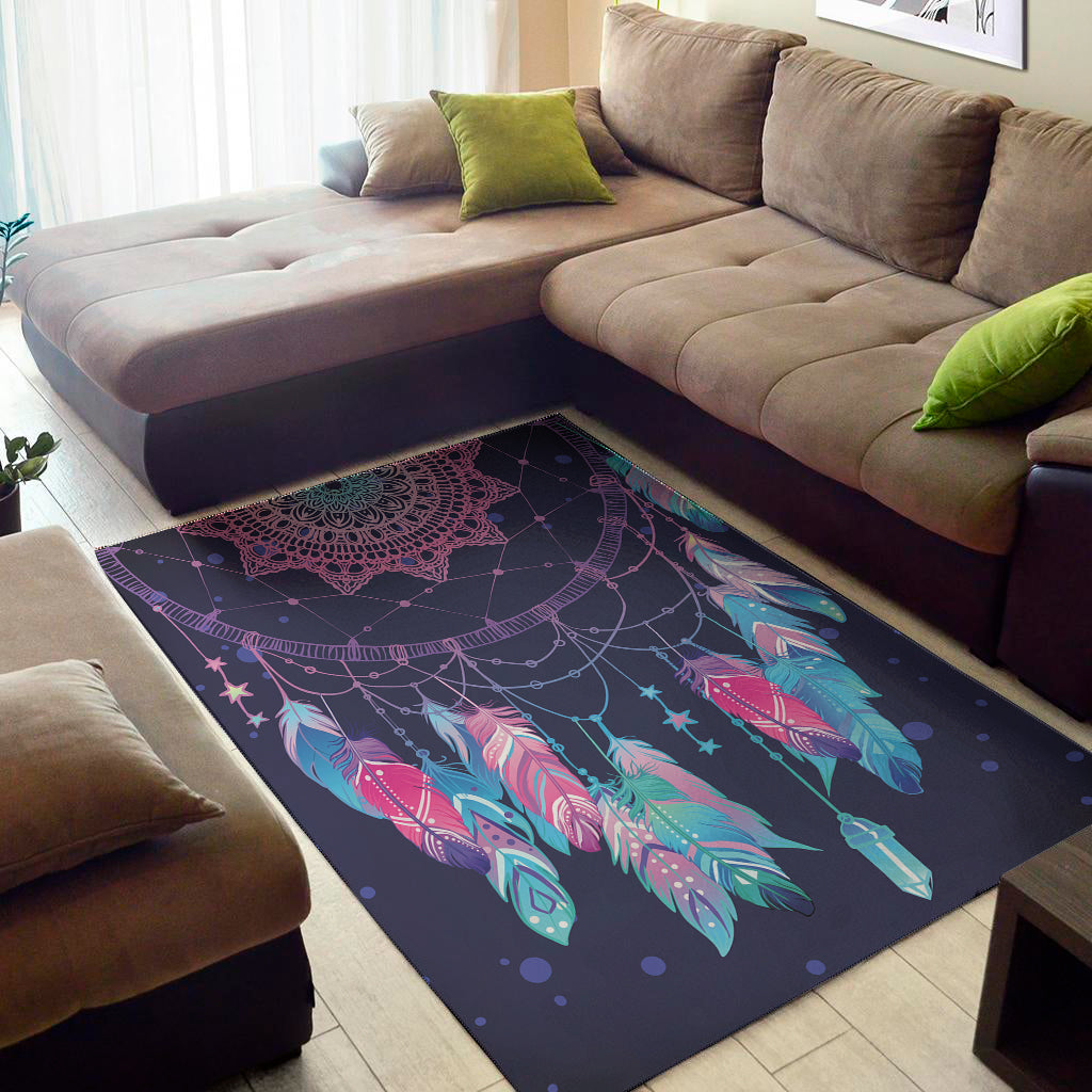 Teal And Purple Dream Catcher Print Area Rug