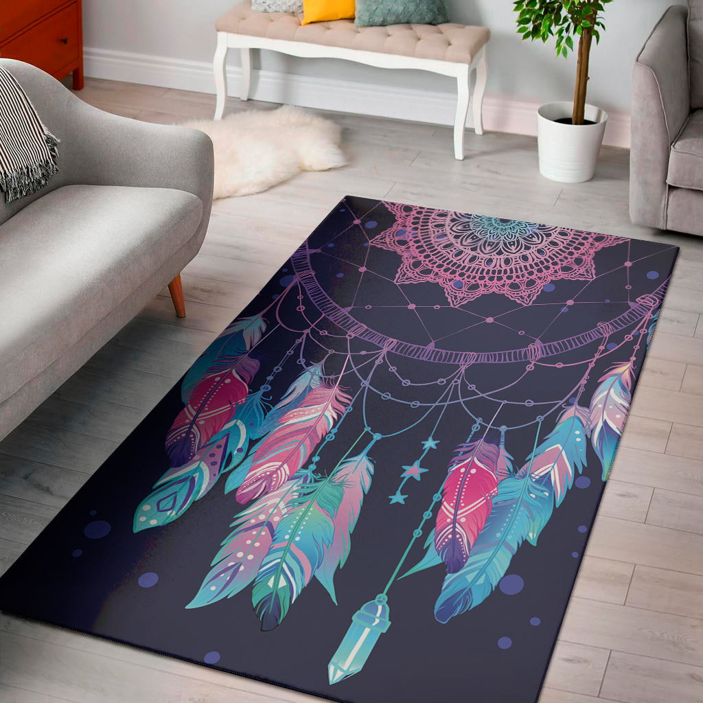 Teal And Purple Dream Catcher Print Area Rug