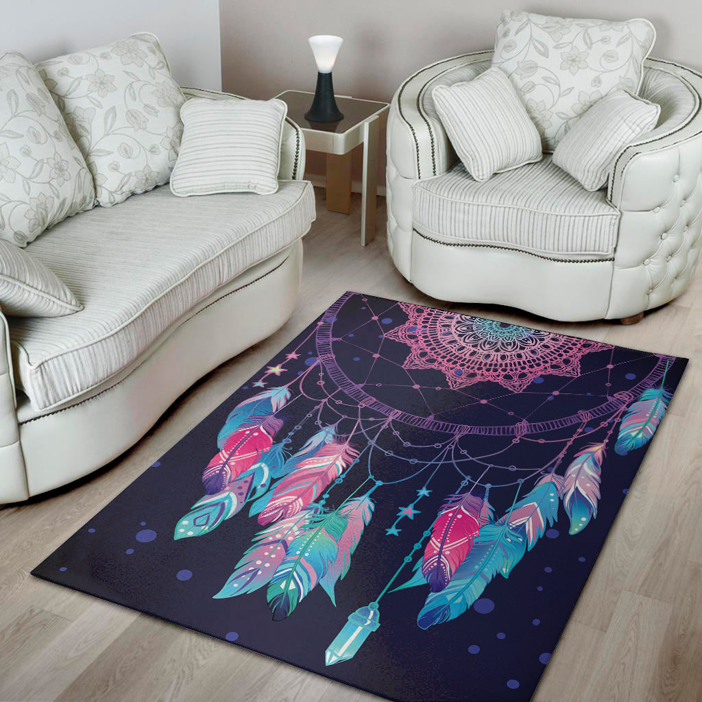 Teal And Purple Dream Catcher Print Area Rug