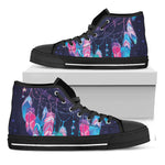 Teal And Purple Dream Catcher Print Black High Top Shoes