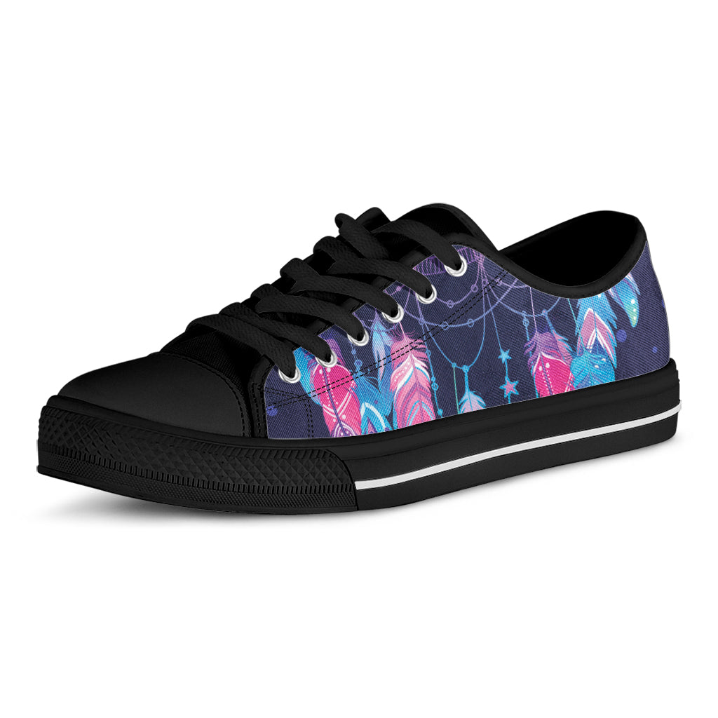 Teal And Purple Dream Catcher Print Black Low Top Shoes 