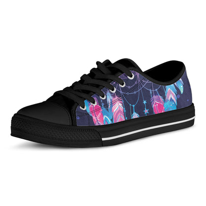 Teal And Purple Dream Catcher Print Black Low Top Shoes 