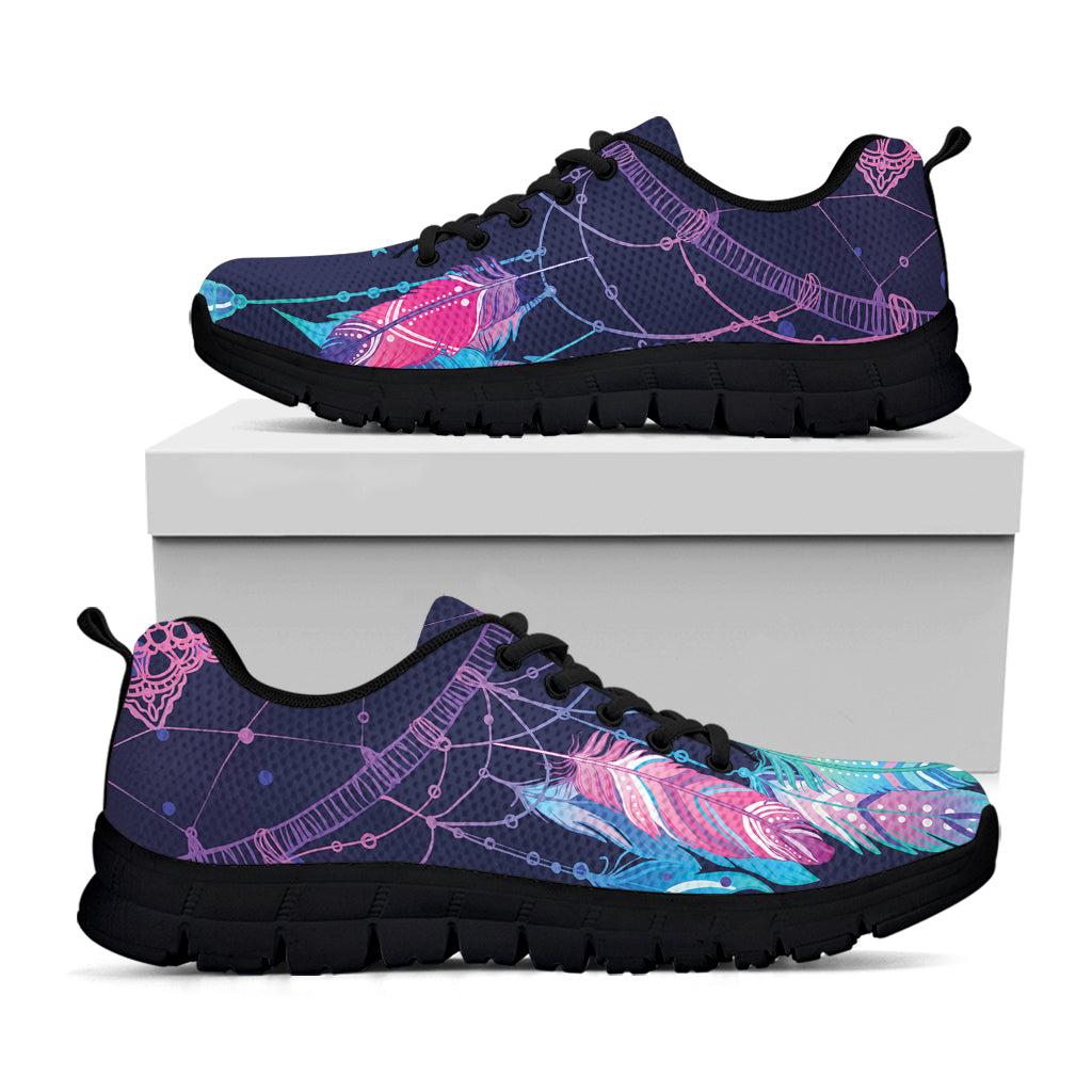 Teal And Purple Dream Catcher Print Black Sneakers