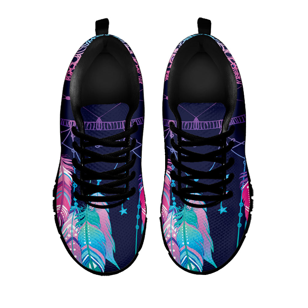 Teal And Purple Dream Catcher Print Black Sneakers