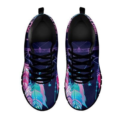 Teal And Purple Dream Catcher Print Black Sneakers