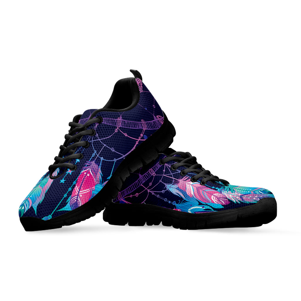 Teal And Purple Dream Catcher Print Black Sneakers