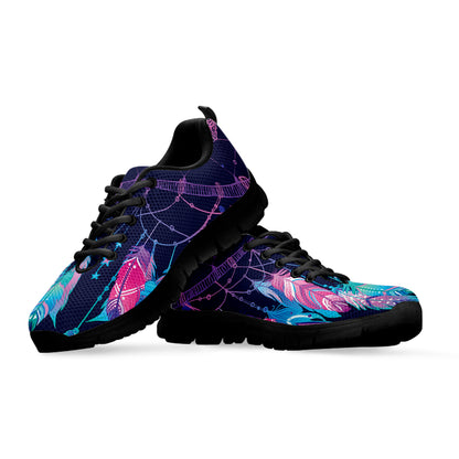 Teal And Purple Dream Catcher Print Black Sneakers