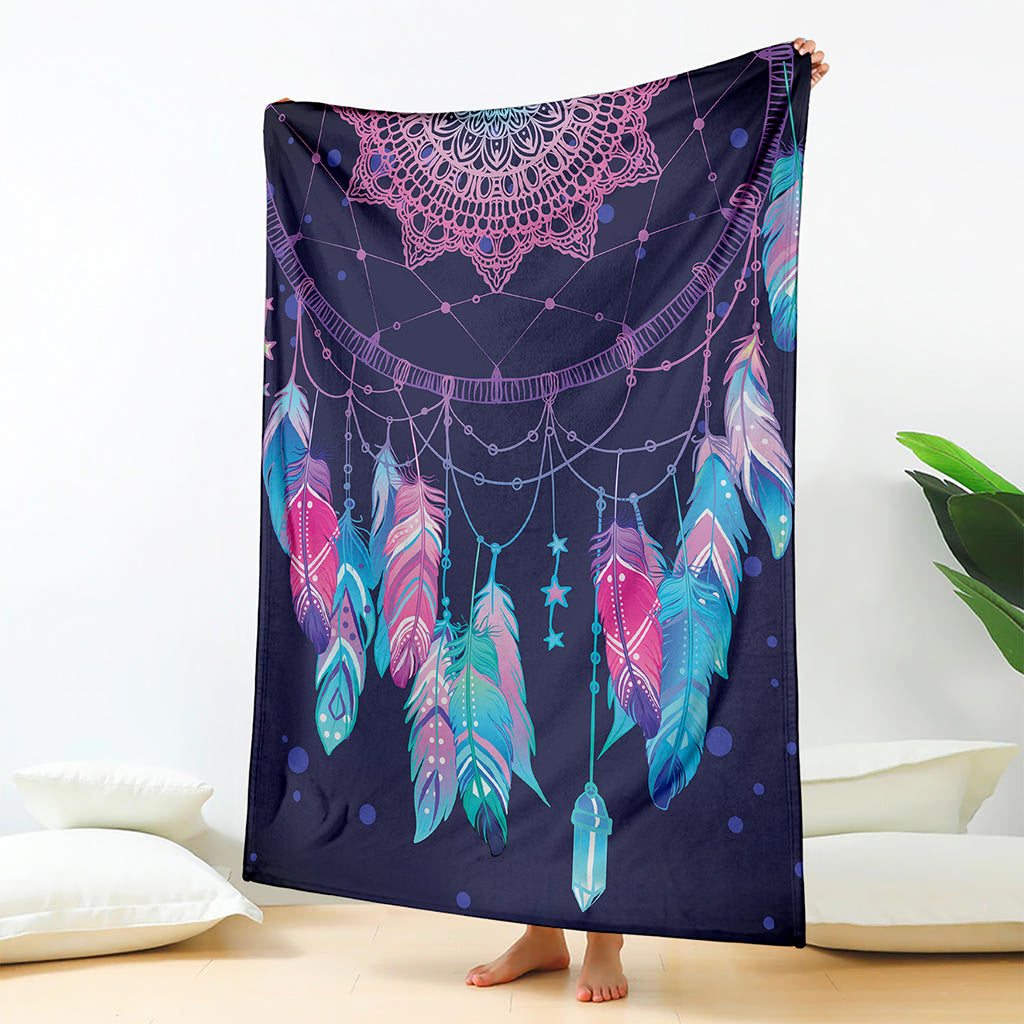 Teal And Purple Dream Catcher Print Blanket