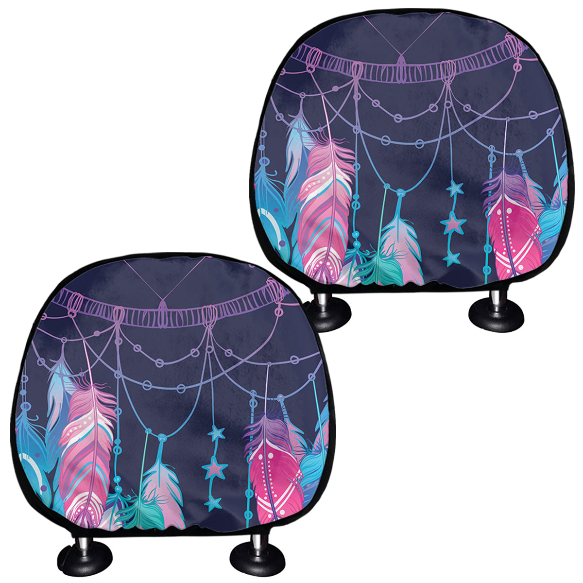 Teal And Purple Dream Catcher Print Car Headrest Covers
