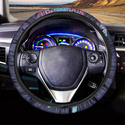 Teal And Purple Dream Catcher Print Car Steering Wheel Cover