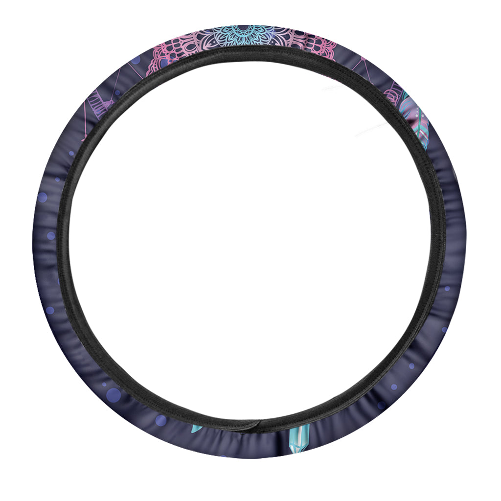 Teal And Purple Dream Catcher Print Car Steering Wheel Cover