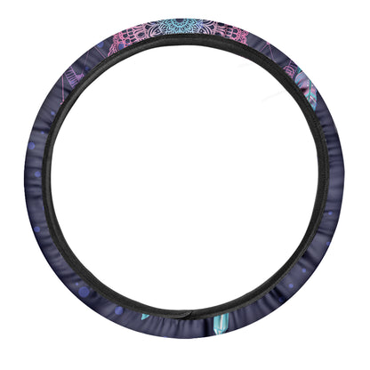 Teal And Purple Dream Catcher Print Car Steering Wheel Cover