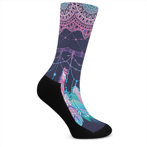 Teal And Purple Dream Catcher Print Crew Socks