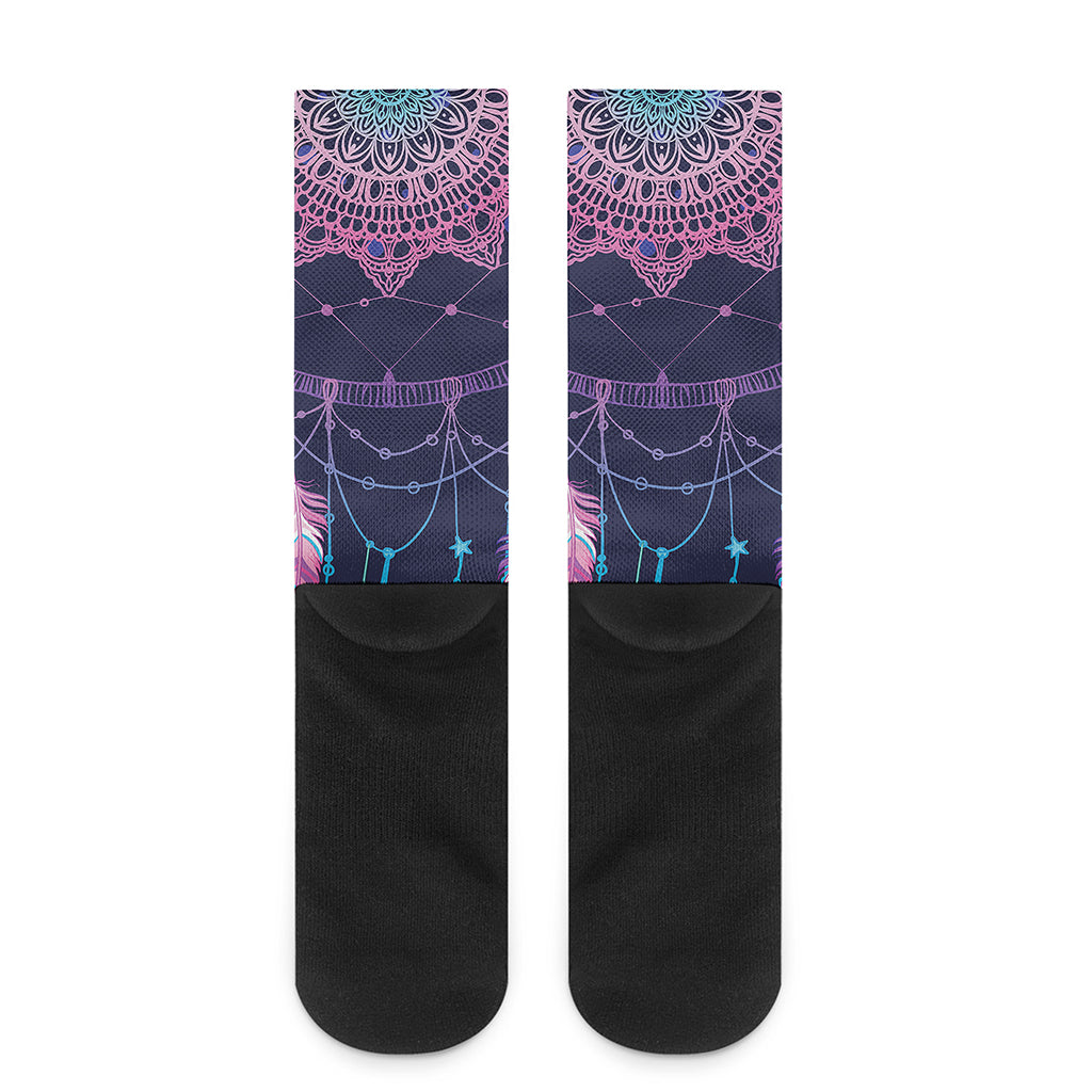 Teal And Purple Dream Catcher Print Crew Socks