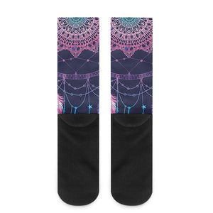 Teal And Purple Dream Catcher Print Crew Socks