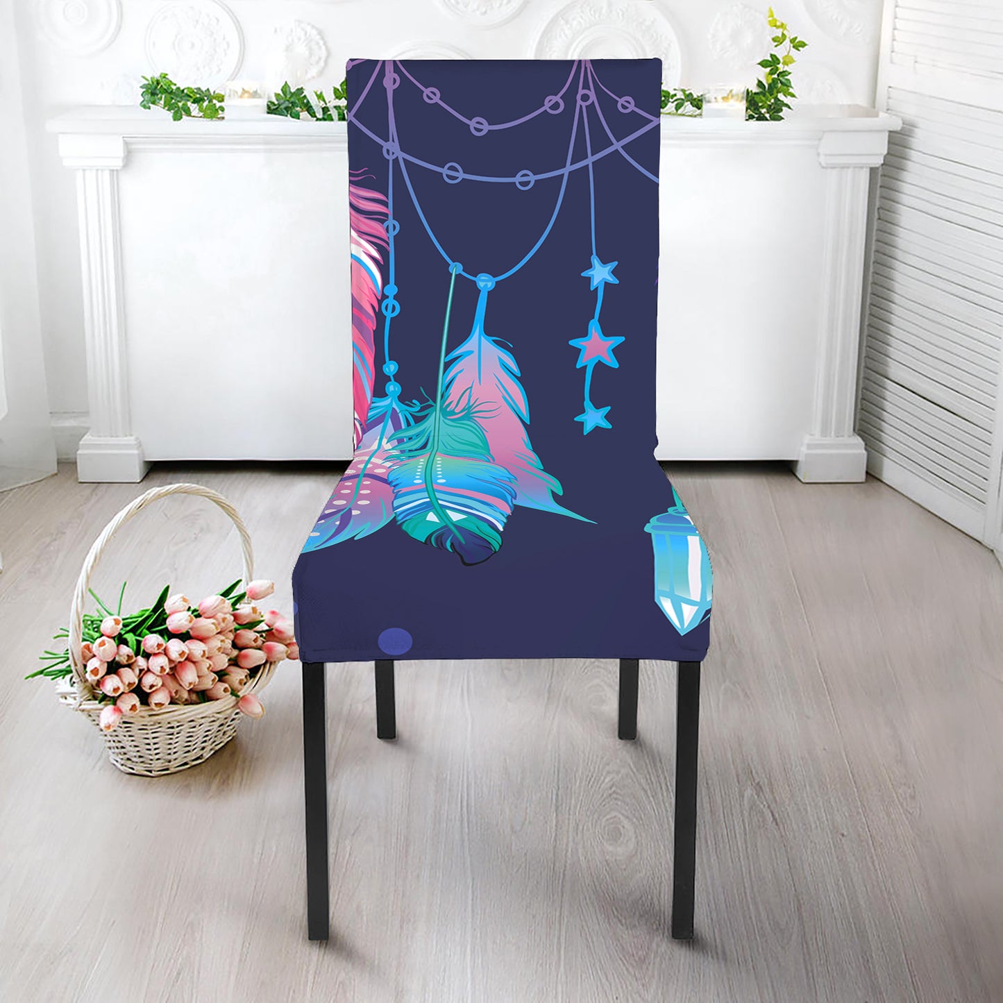 Teal And Purple Dream Catcher Print Dining Chair Slipcover