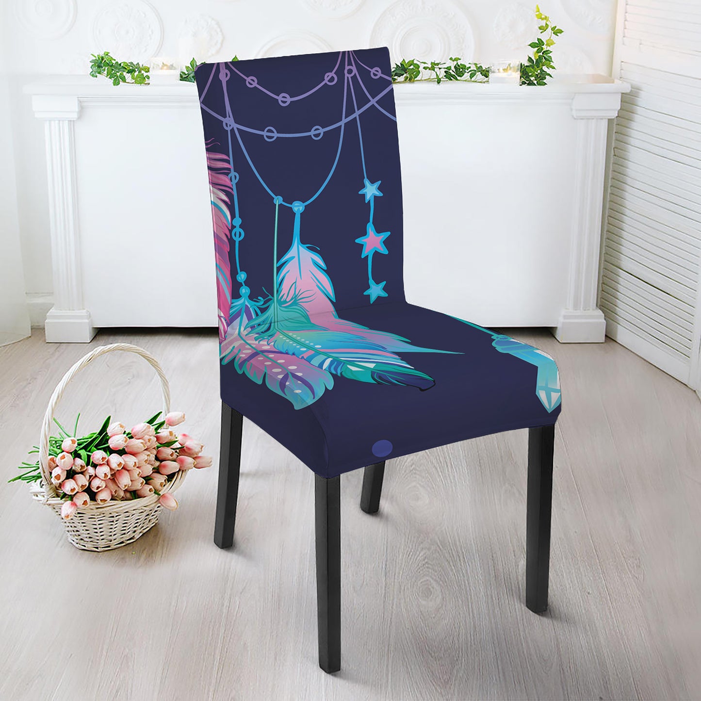 Teal And Purple Dream Catcher Print Dining Chair Slipcover