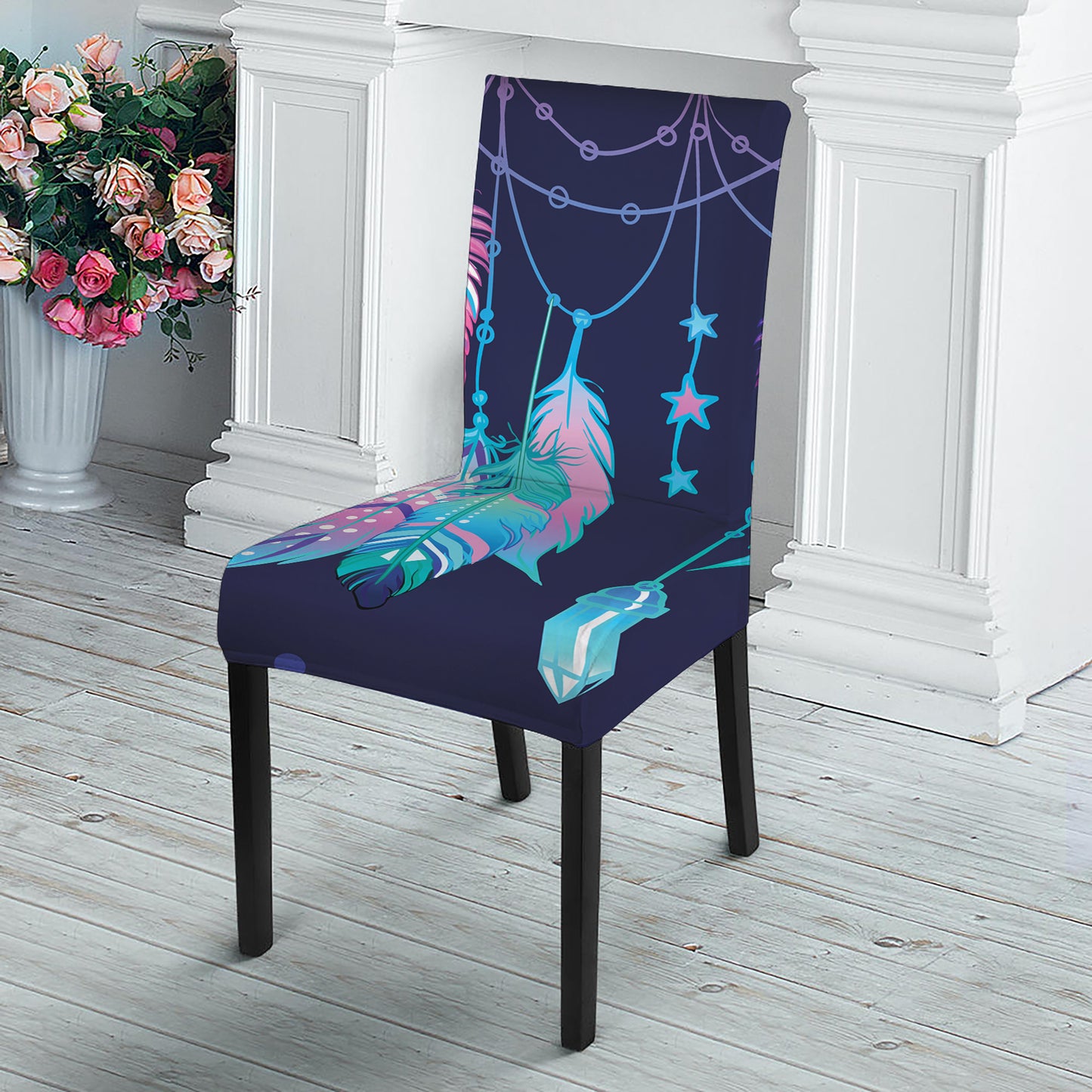 Teal And Purple Dream Catcher Print Dining Chair Slipcover