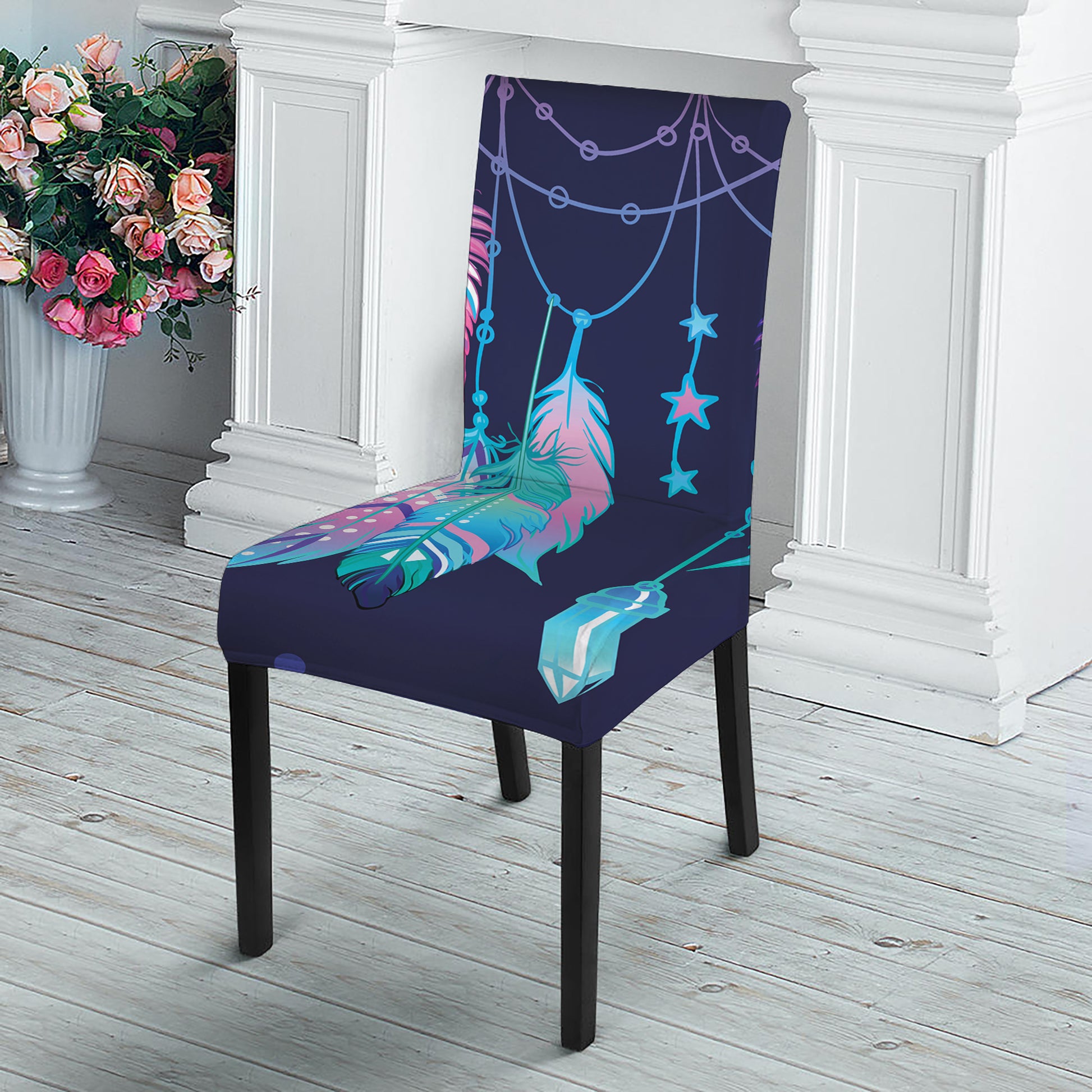 Teal And Purple Dream Catcher Print Dining Chair Slipcover