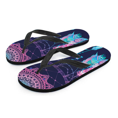 Teal And Purple Dream Catcher Print Flip Flops