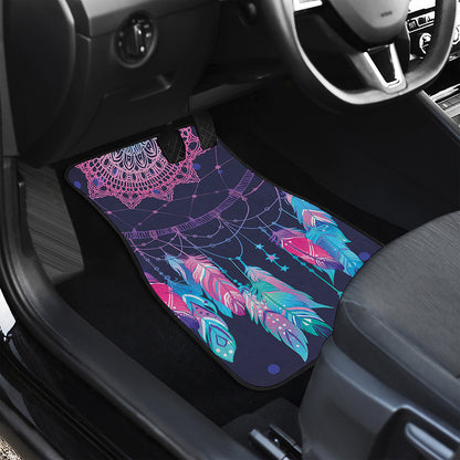 Teal And Purple Dream Catcher Print Front and Back Car Floor Mats