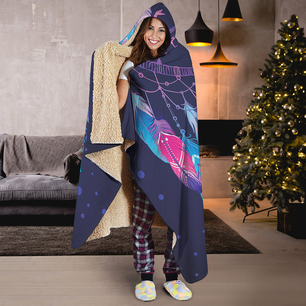 Teal And Purple Dream Catcher Print Hooded Blanket