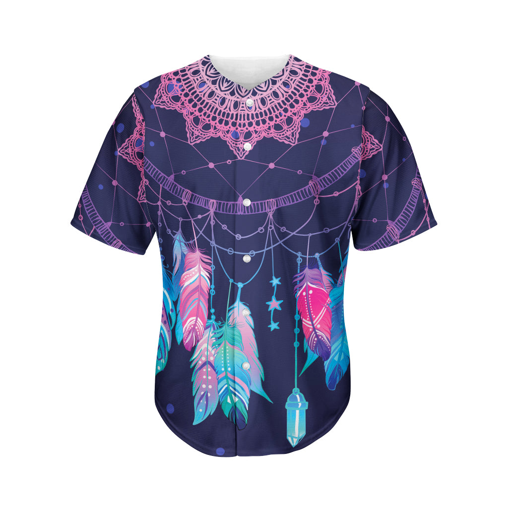 Teal And Purple Dream Catcher Print Men's Baseball Jersey