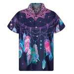 Teal And Purple Dream Catcher Print Men's Short Sleeve Shirt