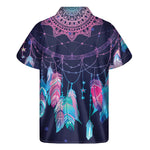 Teal And Purple Dream Catcher Print Men's Short Sleeve Shirt