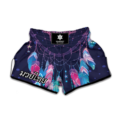 Teal And Purple Dream Catcher Print Muay Thai Boxing Shorts