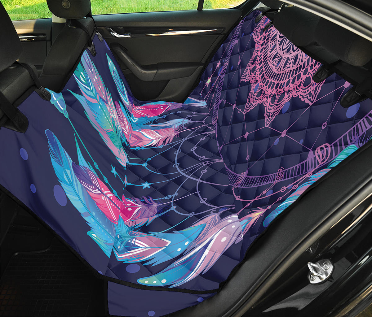 Teal And Purple Dream Catcher Print Pet Car Back Seat Cover