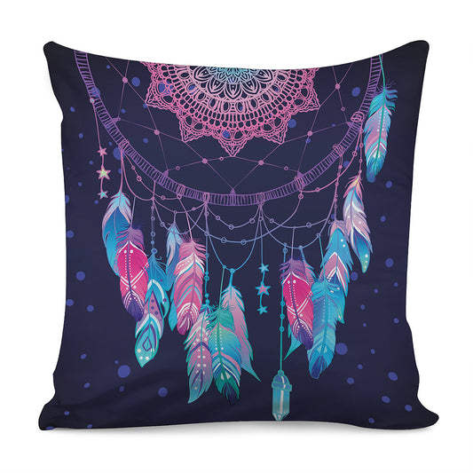 Teal And Purple Dream Catcher Print Pillow Cover